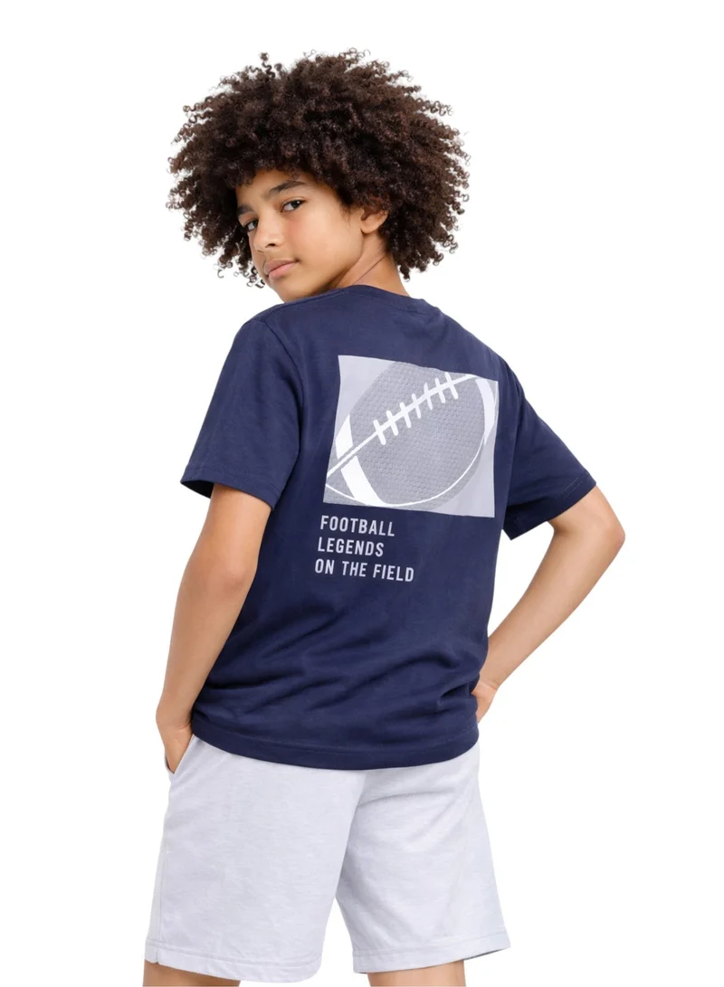 Victor And Jane  Boys Football Graphic T-Shirt & Light Blue Denim Shorts Set (Relaxed Fit) for Men | Best Price UAE
